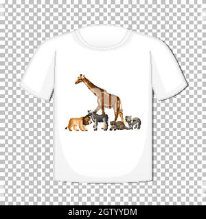 Wild Animal Group Design auf T-Shirt isoliert auf transparentem Hintergrund Stock Vektor