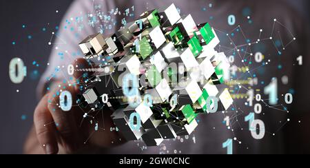 Das 3D-Rendering von Polygonal-Wireframe-Kunst sieht aus wie ein Konzept der Konstellation-Small Data Cloud-Technologie Stockfoto