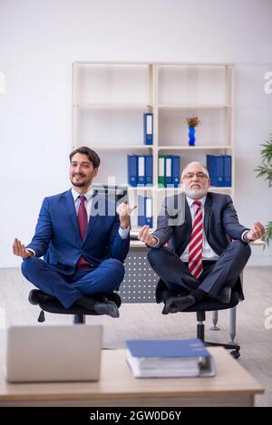 Zwei Kollegen, die im Büro Stockfoto