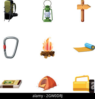 Camp Icons Set, Cartoon-Stil Stock Vektor