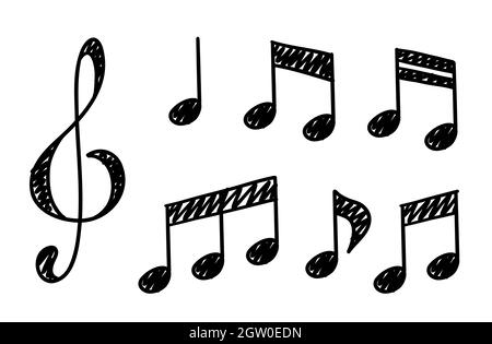 Handgezeichnete Musiknoten. Doodle handgezeichnete Tonnotation. Vektorgrafik Stock Vektor