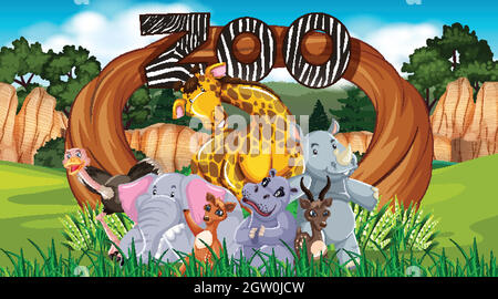 Zoo Tiere in der wilden Natur Hintergrund Stock Vektor