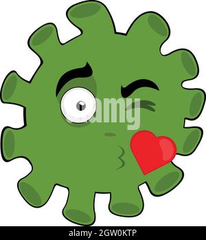 Vektor-Illustration von Emoticon von Virus, Mikrobe oder Bakterien Cartoon, geben einen herzförmigen Kuss Stock Vektor