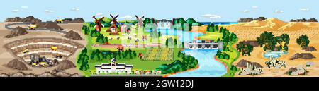 Gemischte drei verschiedene Naturlandschaften Szenen Stock Vektor