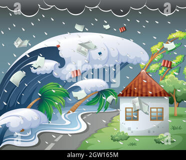 Tsunami traf den Strandresort Stock Vektor