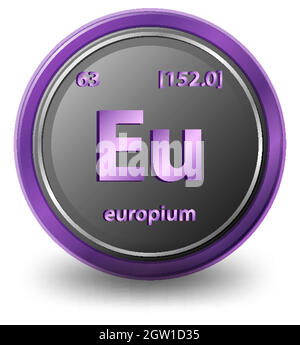 Chemisches Element Europium. Chemisches Symbol mit Ordnungszahl und atomarer Masse. Stock Vektor