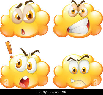 Gelbe Wolken mit vier Emotionen Stock Vektor