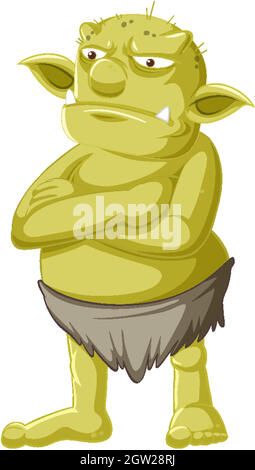Grüner Kobold oder Troll stehende Pose mit Wut Gesicht in Cartoon-Figur isoliert Stock Vektor
