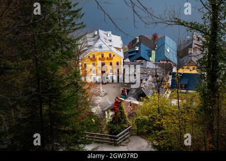 Luftaufnahme Marktplatz - Hallstatt, Österreich Stockfoto