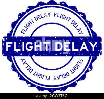 Grunge blau Flug Verzögerung Wort rund Gummidichtung Stempel auf weißem Hintergrund Stock Vektor