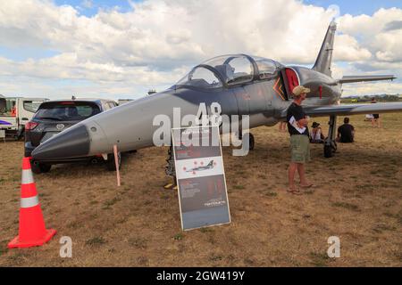 Ein Albatros L-39C, ein tschechisches Jet-Trainer-Flugzeug, wird auf einer Flugschau ausgestellt Stockfoto