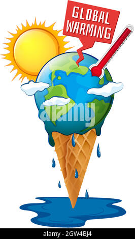 Globale Erwärmung mit Erde und heißer Sonne Stock Vektor