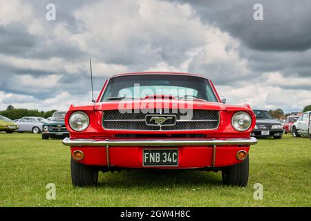 1965 Ford Mustang im Bicester Heritage Center sonntag Scramble Veranstaltung. Bicester, Oxfordshire, England Stockfoto