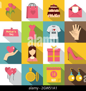 Muttertag Symbole, flacher Stil Stock Vektor