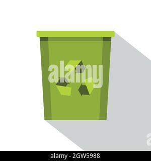 Grüner Aufbewahrungskasten mit Papierkorb Symbol, flacher Stil Stock Vektor