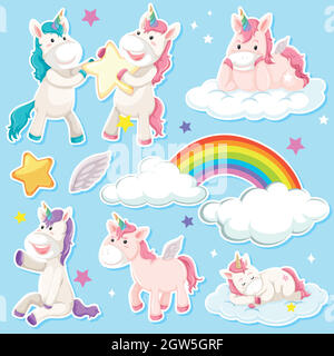 Set Einhorn Aufkleber Stock Vektor