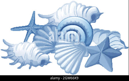 Verschiedene Arten von Muscheln auf weißem Hintergrund Stock Vektor