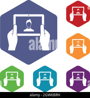 Hände halten Tablet Icons set Stock Vektor