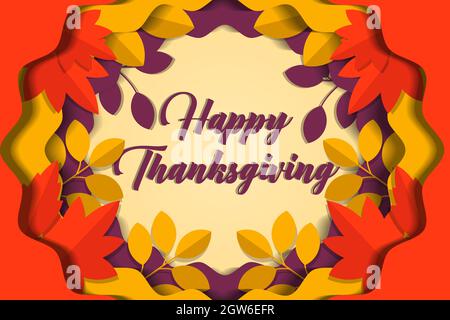 Happy Thanksgiving Design Illustration in Papier Art Cut Stil Design Stock Vektor
