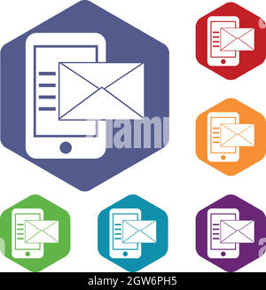 Smartphone mit Umschlag Icons set Stock Vektor