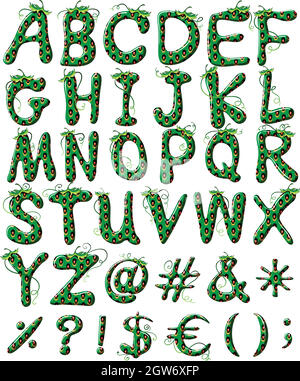 Großbuchstaben des Alphabets in grüner Farbe Stock Vektor
