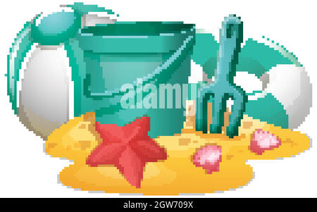 Verschiedene Strandspielzeug auf Sand Stock Vektor