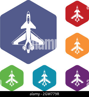 Militärischer Kampfjet-Icons set Stock Vektor