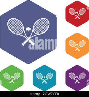 Gekreuzte Tennisschläger und Ball-Symbole-set Stock Vektor