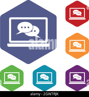 Sprechblasen auf Laptop-Bildschirm Icons set Stock Vektor