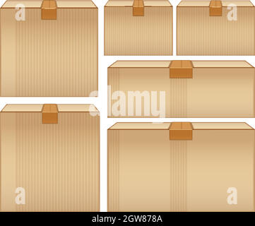 Verschiedene Größen von Kartons auf weißem Hintergrund Stock Vektor