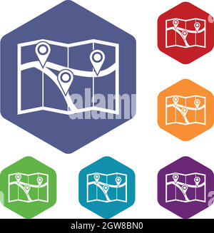 Karte mit Pin-Zeiger Icons set Stock Vektor