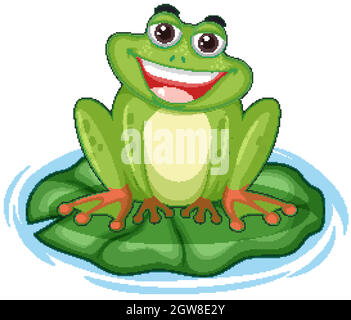 Cute Cartoon Frosch auf Teich Lilie Pad lineart VektorIllustration