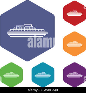 Kreuzfahrt Schiff Icons set Stock Vektor