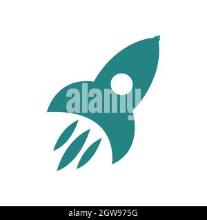 Rakete gestartet Symbol Vektor Logo Vorlage Illustration Design auf weißem isolierten Hintergrund. Stockfoto