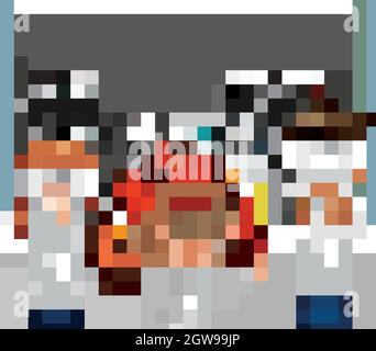 Klassenzimmer mit drei Studenten der Naturwissenschaften, die im Labor sind Stock Vektor