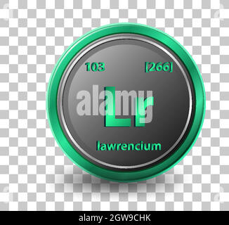 Chemisches Element von Lawrencium. Chemisches Symbol mit Ordnungszahl und atomarer Masse. Stock Vektor