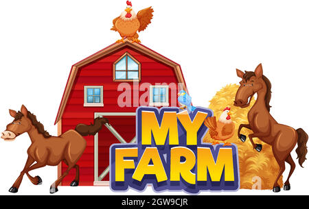 Schriftdesign für Wort meine Farm mit vielen Tieren Stock Vektor