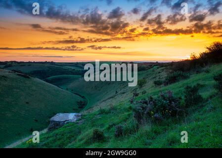 Sonnenaufgang am Devil's Dyke Brighton, East Sussex, England, Großbritannien Stockfoto