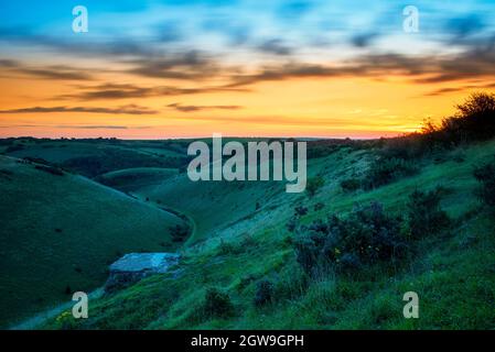 Sonnenaufgang am Devil's Dyke Brighton, East Sussex, England, Großbritannien Stockfoto