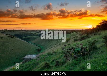 Sonnenaufgang am Devil's Dyke Brighton, East Sussex, England, Großbritannien Stockfoto