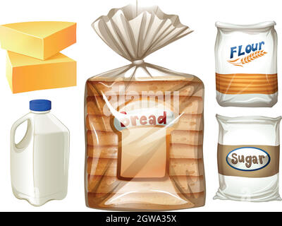 Set mit Brot und Milch Stock Vektor