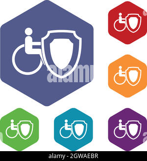Rollstuhl und Sicherheit Schild Icons set Stock Vektor
