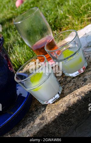 Picknick Party Grill und Getränke. Minimalistisch, was das Maximum gab Stockfoto