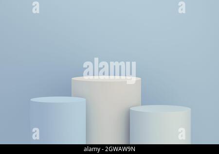Abstraktes Podium minimaler Stil für Produktpräsentation, Platz auf blauem Hintergrund. 3d-Rendering. Stockfoto