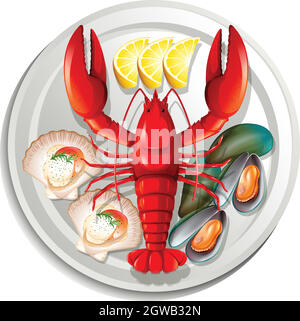 Ein Meeresfrüchte-Set auf dem Teller Stock Vektor