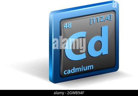 Chemisches Cadmium-Element. Chemisches Symbol mit Ordnungszahl und atomarer Masse. Stock Vektor