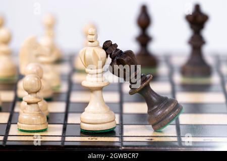 Zwei Chess King stehen nebeneinander, treffen Entscheidung und nehmen eine Strategie, der Gewinner des Spiels, Letzte Chance, Hobby, das Gehirn stimuliert Stockfoto