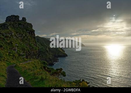 Abendsonne auf Castle Rock, Valley of the Rocks, Exmoor, Devon, Großbritannien Stockfoto