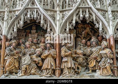 Holzschnitzerei in der Kathedrale Notre Dame d’Amiens, Amiens, Frankreich | Holzschnitzereien in der Kathedrale Basilika unserer Lieben Frau von Amiens, Amiens, Stockfoto