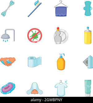 Hygiene-Icons set, cartoon-Stil Stock Vektor